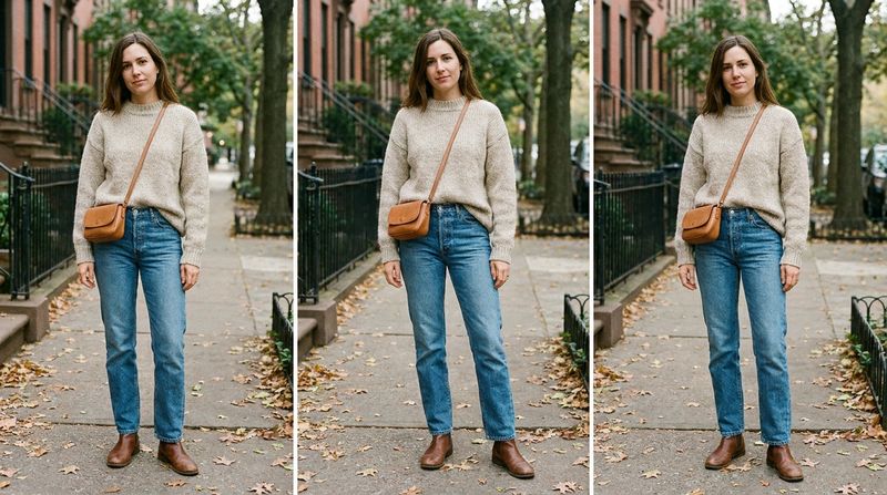 A Cozy Sweater with Straight Jeans