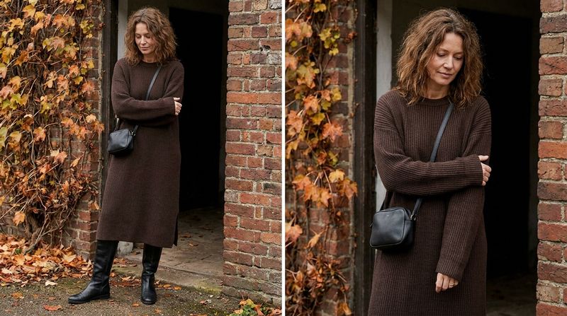 A Knit Dress with Flat Boots