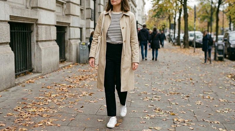 A Trench Coat over a Striped Tee
