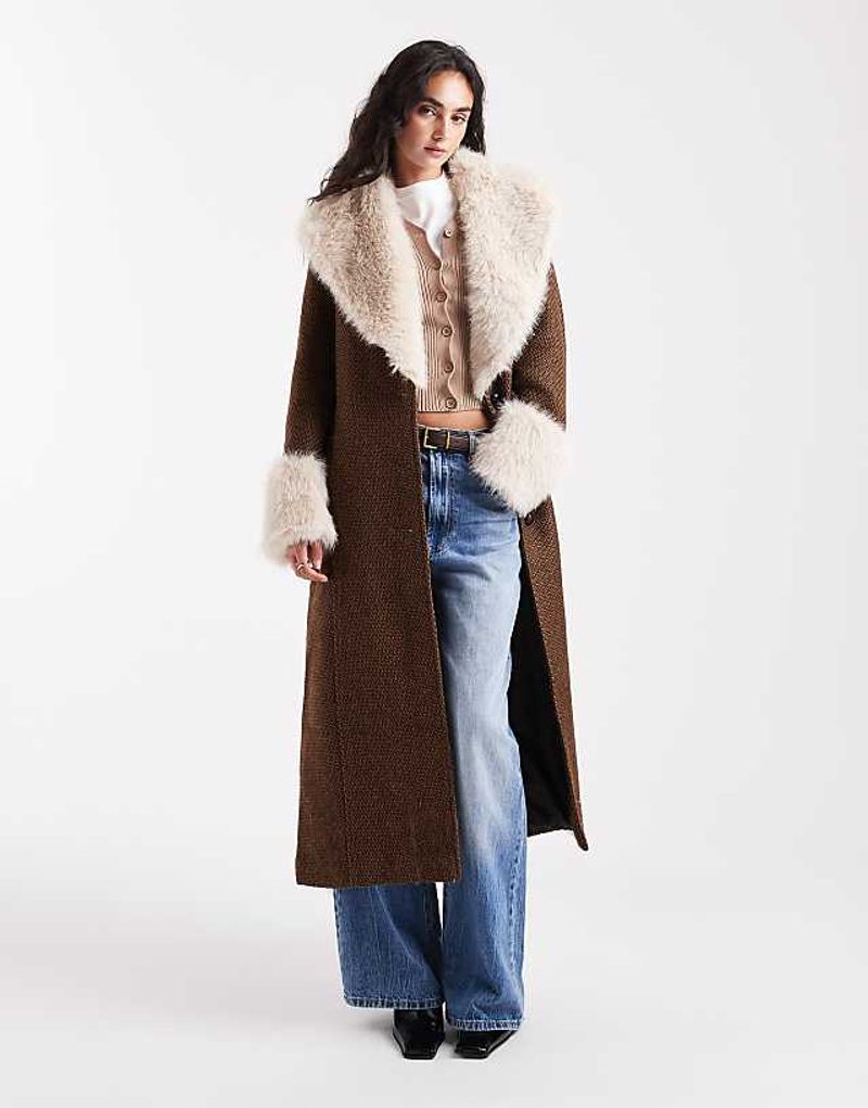 ASOS DESIGN: Faux-Fur Trim Long Coat