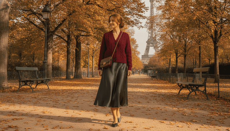 Cardigan and Silk Midi Skirt