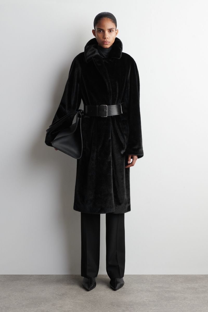 Cos: Oversized Wool Coat with Fur-Effect Trim