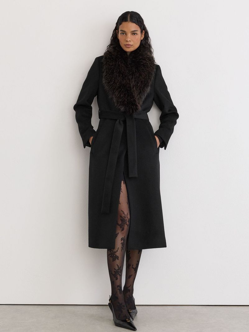 Reiss: Wool-Blend Fur-Collar Coat