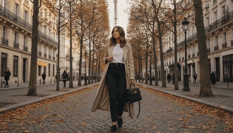Trench and Straight-Leg Jeans