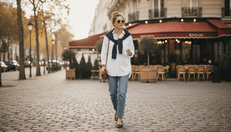 White Shirt with Sweater on Shoulders